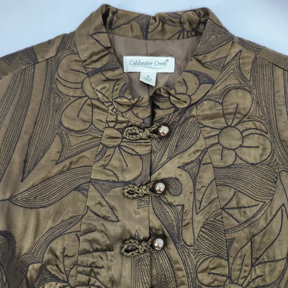 Coldwater Creek Womens Silk Quilted Jacket Size M Elegant Evening Frog Closure